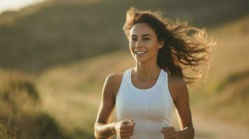 young woman jogging outdoors enjoying healthy lifestyle photo