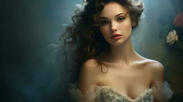 young womans glamourous portrait with sensual elegance photo