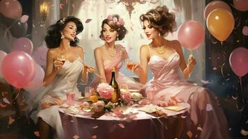 young women celebrate with glamorous birthday poster photo