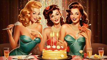 young women celebrate with glamorous birthday poster photo