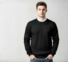 Young man wearing blank black t shirt mockup print presentation mockup ai generate photo