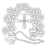 Day of The Dead vector black and white coloring page