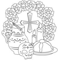 Day of The Dead vector black and white coloring page