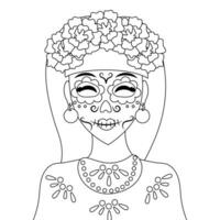 Day of The Dead vector black and white coloring page
