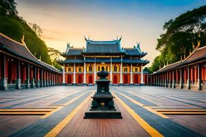 the chinese temple at sunset in taiwan. AI-Generated photo