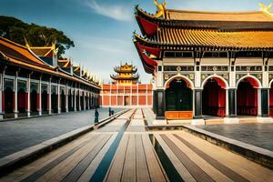 the courtyard of a chinese temple is empty. AI-Generated photo