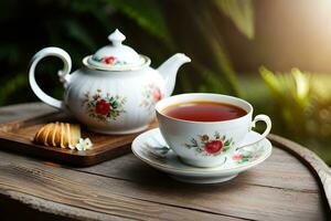 tea and biscuits on wooden table. AI-Generated photo