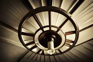 a light fixture in a room with a circular ceiling. AI-Generated photo