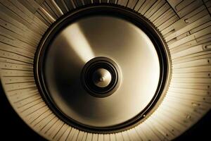 a close up of a speaker in a dark room. AI-Generated photo