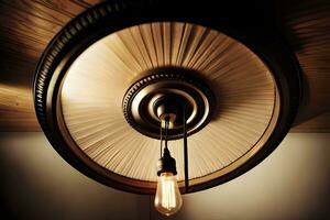 a light bulb is hanging from a ceiling light. AI-Generated photo