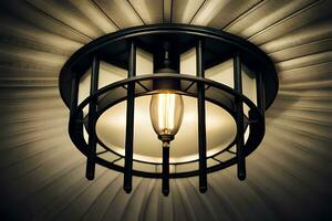 a light fixture with a cage on it. AI-Generated photo