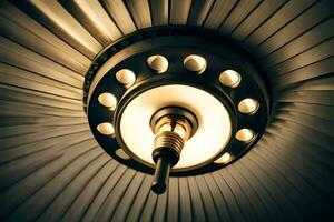 a light bulb is shining on a ceiling. AI-Generated photo