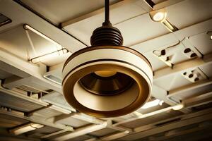 a light fixture hanging from the ceiling in a room. AI-Generated photo