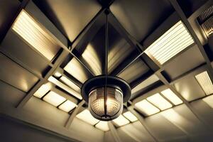 a light fixture hangs from the ceiling of a room. AI-Generated photo