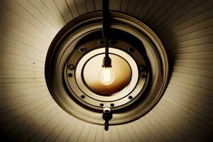 a light bulb is hanging from a ceiling. AI-Generated photo