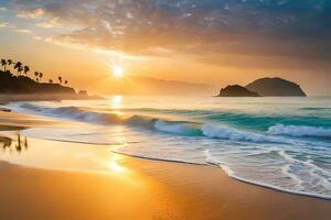 puesta de sol en el playa en costa rico generado por ai foto