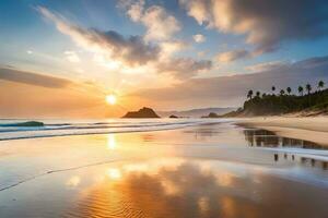 puesta de sol en el playa en costa rico generado por ai foto