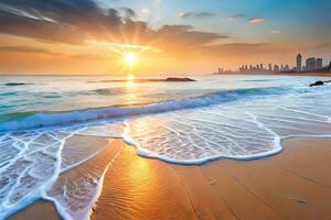 el Dom es ajuste terminado el Oceano y playa. generado por ai foto