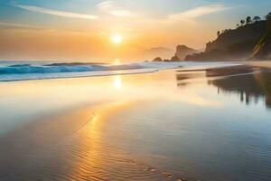 sunset on the beach in malibu, california. AI-Generated photo