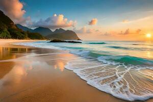 sunset on the beach in hawaii. AI-Generated photo