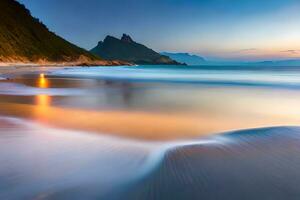 a long exposure photograph of waves on the beach. AI-Generated photo