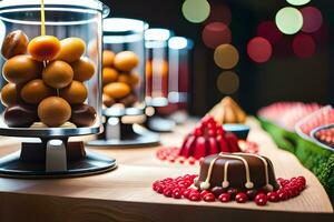 un mesa con varios postres y dulces. generado por ai foto