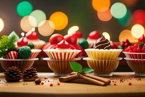 christmas cupcakes with christmas decorations. AI-Generated photo