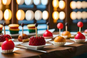 a table with a variety of desserts on it. AI-Generated photo