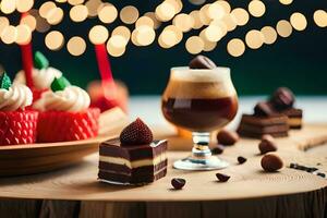 a table with chocolate and cupcakes on it. AI-Generated photo