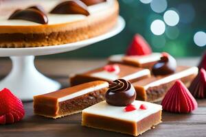 a dessert with chocolate and caramel on a plate. AI-Generated photo