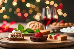 christmas desserts on a wooden table. AI-Generated photo