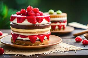 a cake with raspberries and cream on top. AI-Generated photo