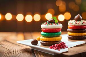 Navidad galletas en un plato con un ligero antecedentes. generado por ai foto