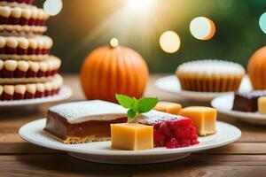 a table with desserts and cakes on it. AI-Generated photo