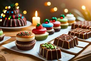 many different types of christmas cakes and cupcakes. AI-Generated photo