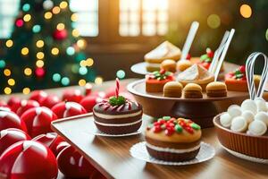 christmas buffet with christmas decorations and desserts. AI-Generated photo