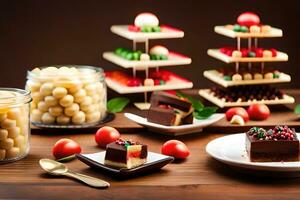 christmas desserts on a wooden table. AI-Generated photo