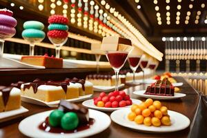 a bar with many different desserts on it. AI-Generated photo