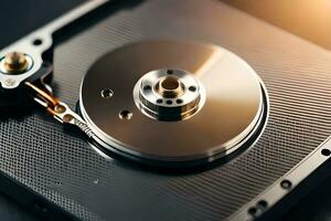 a hard disk is shown with a metal disk. AI-Generated photo