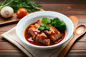 chinese pork and vegetables in sauce. AI-Generated photo