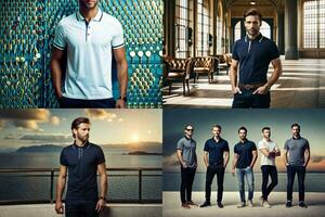 cuatro diferente imágenes de hombres vistiendo polo camisas generado por ai foto