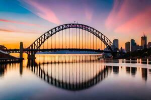 sydney harbour bridge at sunset. AI-Generated photo