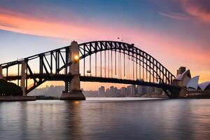 the sydney harbour bridge at sunset. AI-Generated photo