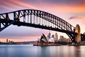 the sydney harbour bridge at sunset. AI-Generated photo