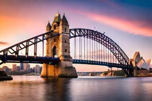 the sydney harbour bridge at sunset. AI-Generated photo