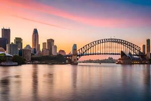 the sydney skyline at sunset. AI-Generated photo