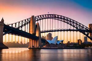 sydney harbour bridge at sunset. AI-Generated photo