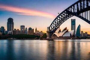 the sydney skyline at sunset with the opera house in the foreground. AI-Generated photo