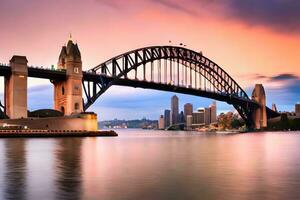 the sydney harbour bridge at sunset. AI-Generated photo