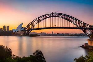 the sydney harbour bridge at sunset. AI-Generated photo